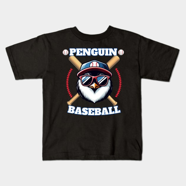 penguin baseball Kids T-Shirt by jijo.artist